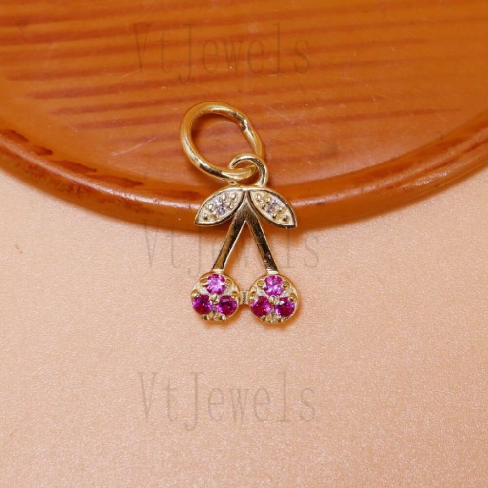 925 Sterling Silver Ruby Cherry Fruit Pendant
