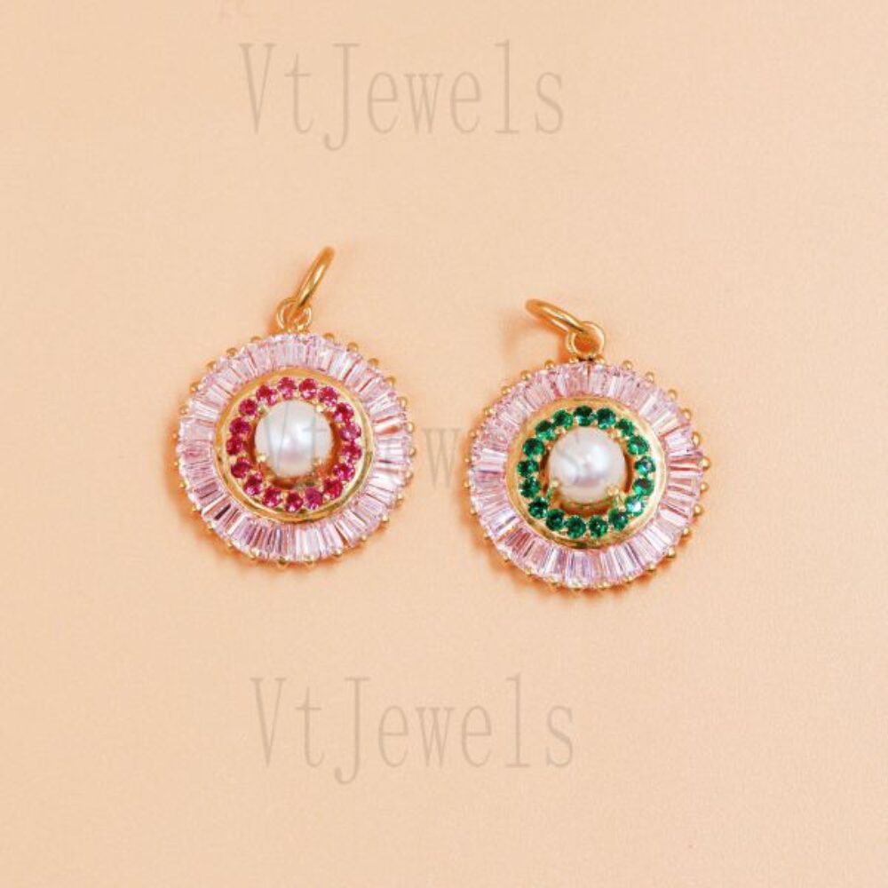 925 Sterling Silver Gold Plated Pink & Pearl Sunburst Pendant