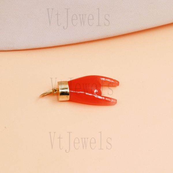 925 Sterling Silver Gold Plated Red Mano Cornuto Pendant - Image 3