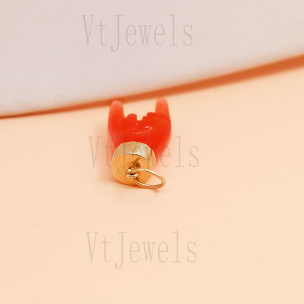 925 Sterling Silver Gold Plated Red Mano Cornuto Pendant - Image 4