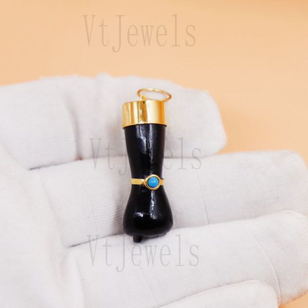 925 Sterling Silver Black Onyx Boot Charm Pendant