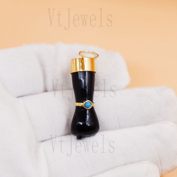 925 Sterling Silver Black Onyx Boot Charm Pendant