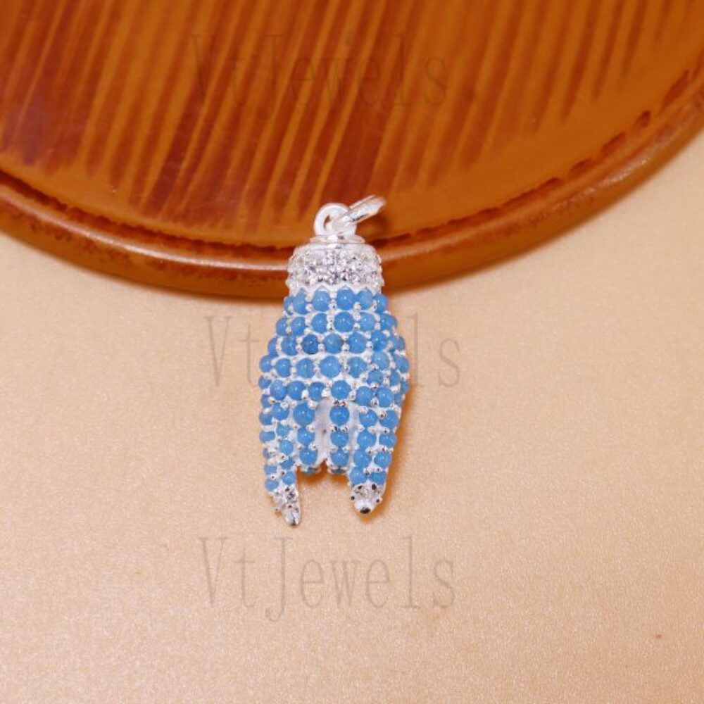 Blue Turquoise Pave diamond Hand Gesture Pendant