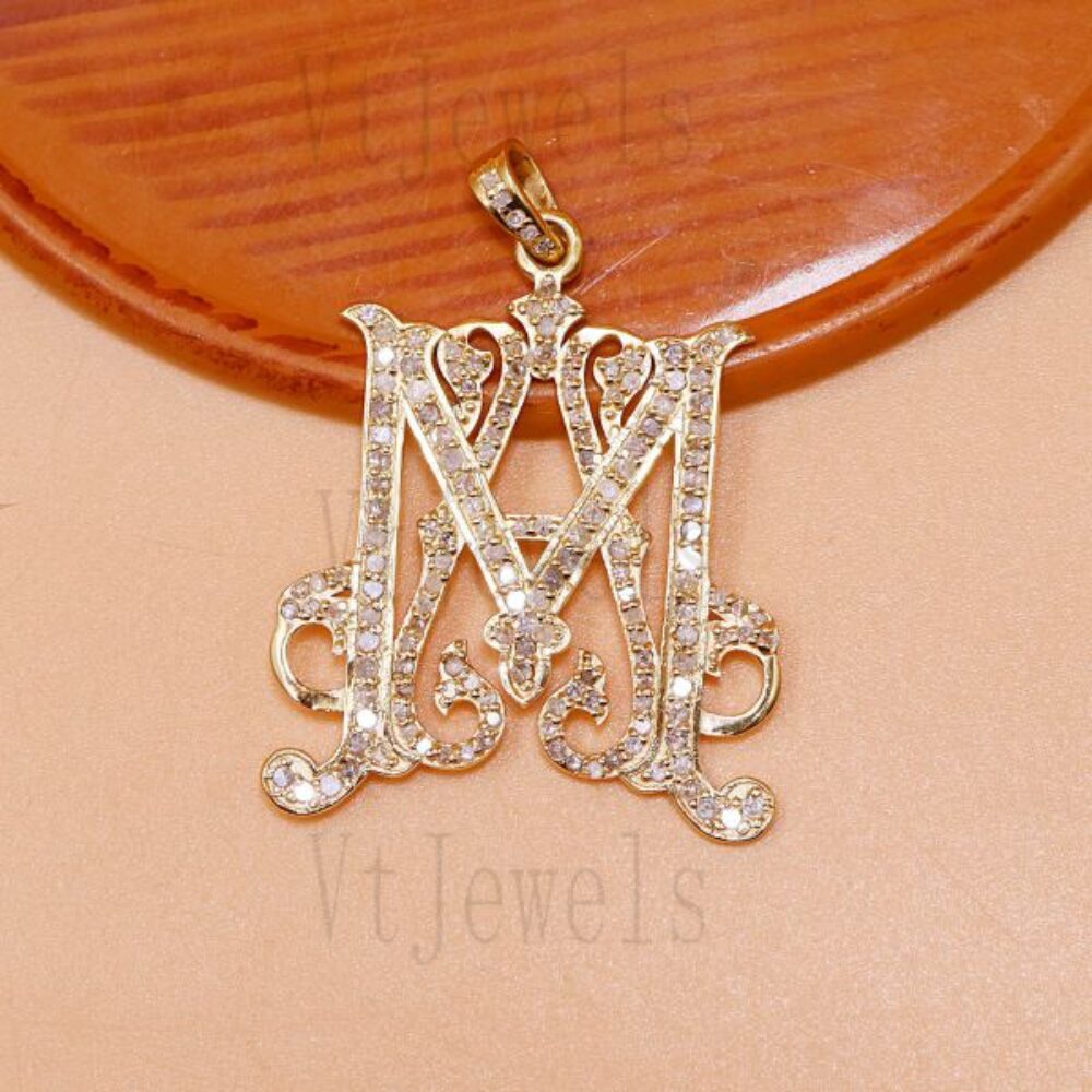 925 Sterling Silver Diamond Initial "M" Monogram Pendant
