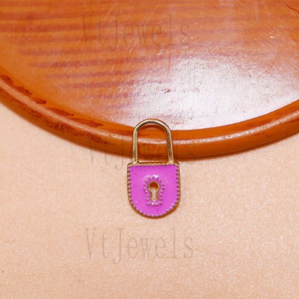 925 Sterling Silver Purple Enamel Padlock Charm Pendant