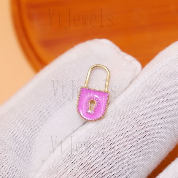 925 Sterling Silver Purple Enamel Padlock Charm Pendant - Image 5