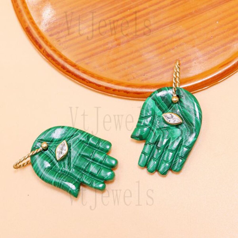 Malachite Hamsa Hand 925 Sterling Silver Pendant