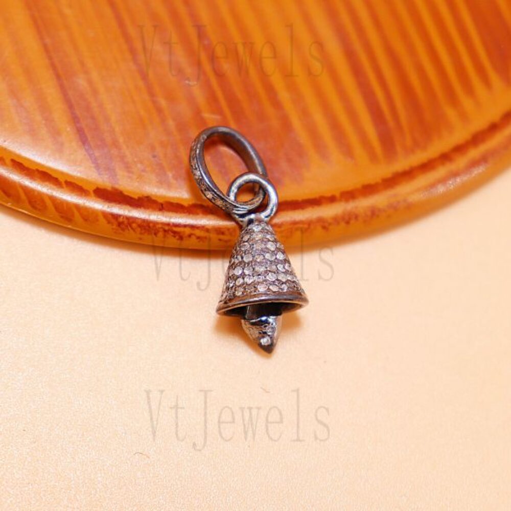 Oxidized 925 Silver Pave Diamond Bell Pendant