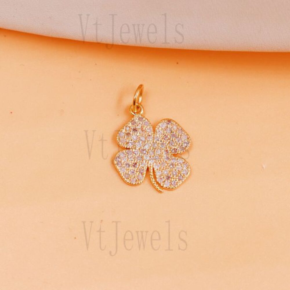Gold Plated 925 Silver Pave Clover Pendant