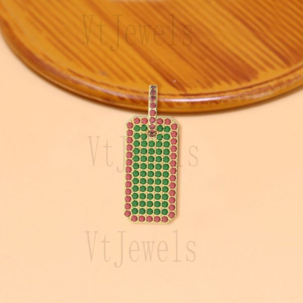 925 Sterling Silver Rectangle Pave Dog Tag Pendant