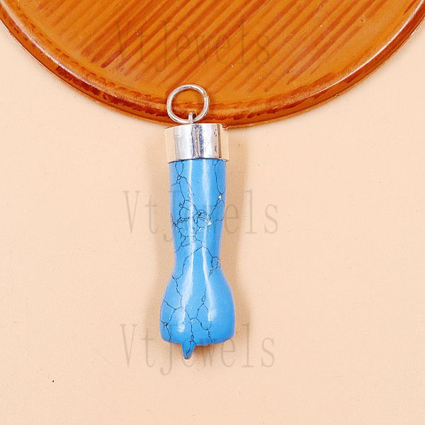925 Sterling Silver Turquoise Howlite Mano Cornuta Horns Hand Protection Pendant - Image 4
