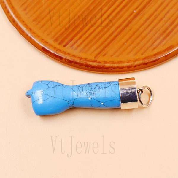 925 Sterling Silver Turquoise Howlite Mano Cornuta Horns Hand Protection Pendant - Image 3