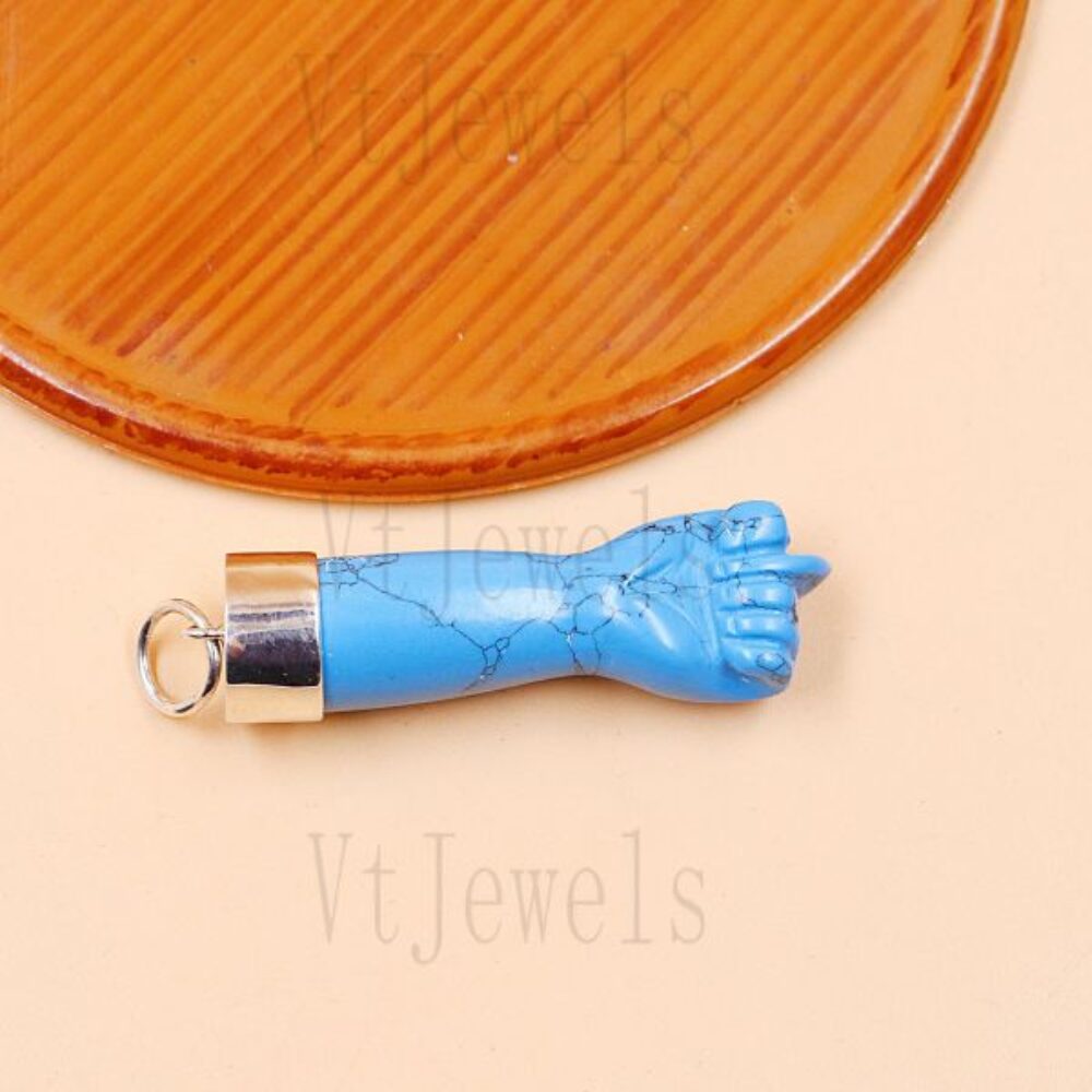 925 Sterling Silver Turquoise Howlite Mano Cornuta Horns Hand Protection Pendant