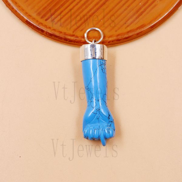925 Sterling Silver Turquoise Howlite Mano Cornuta Horns Hand Protection Pendant - Image 5