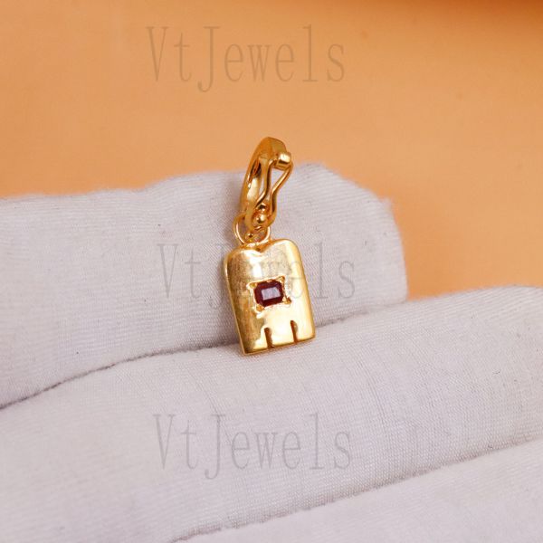 925 Sterling Silver Gold Plated Rectangular Tag Pendant with Accent - Image 3