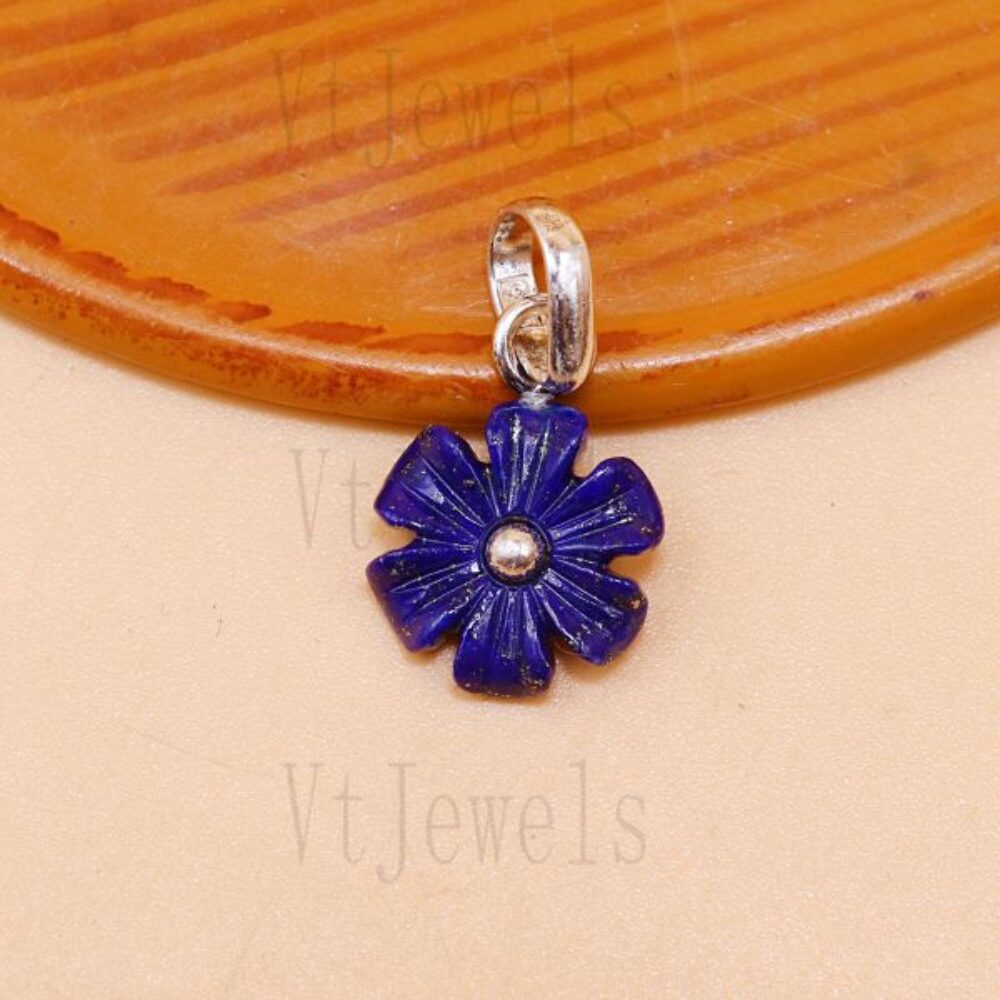 Lapis Lazuli Flower Pendant in 925 Sterling Silver