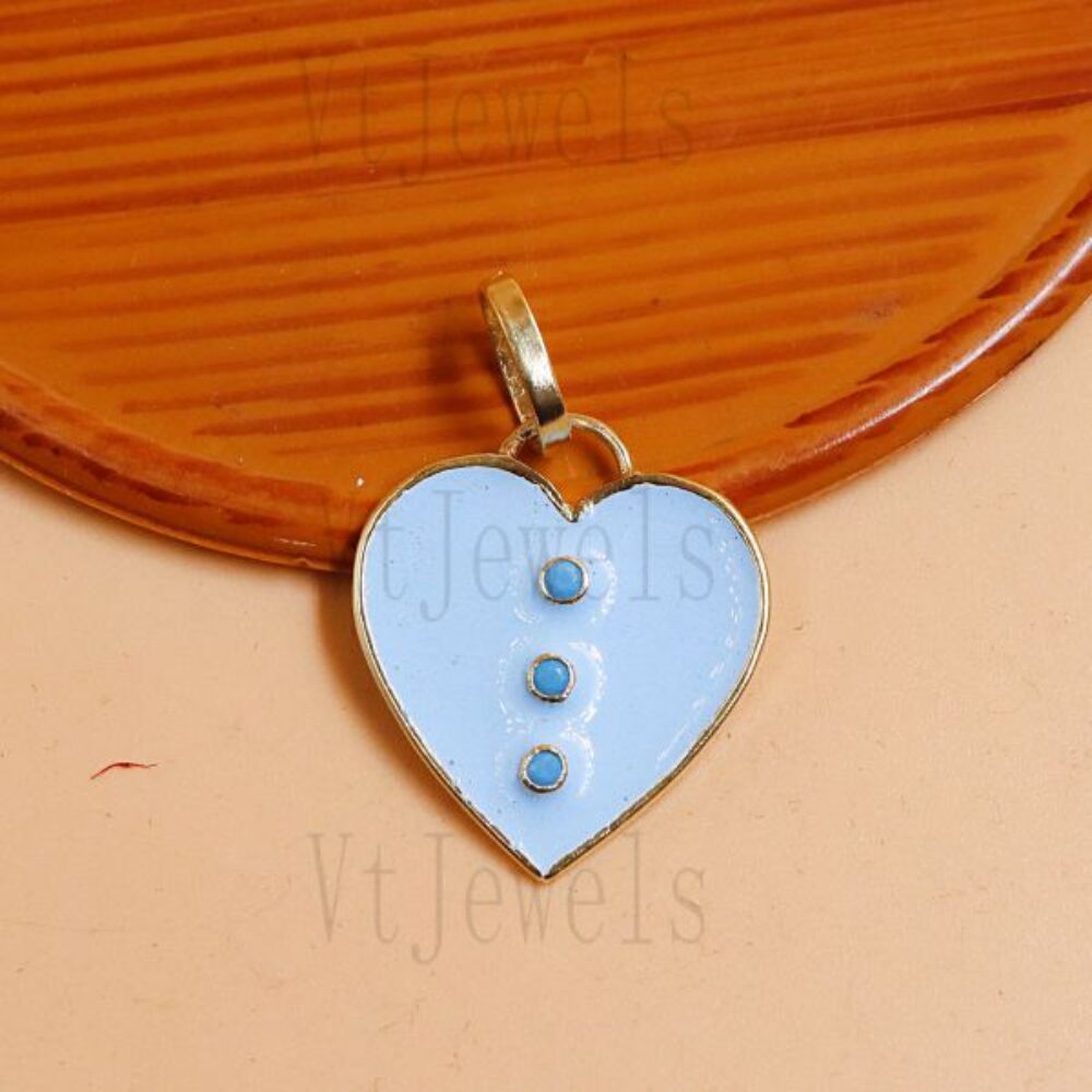 Light Blue Enamel Heart Pendant in 14K Gold Plated Silver
