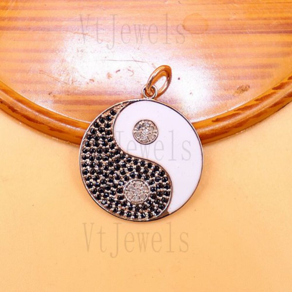 Yin Yang Medallion Pendant in 925 Sterling Silver