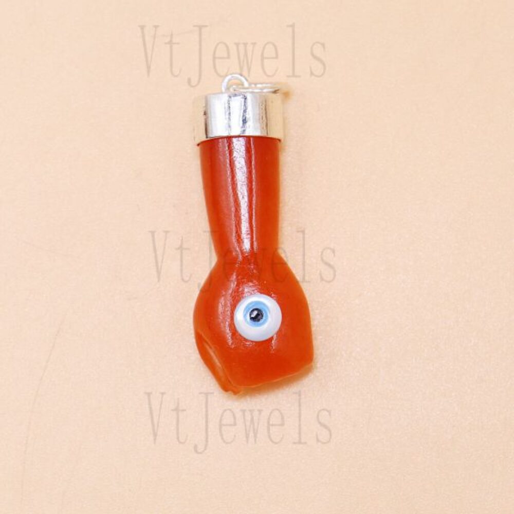 Red Carnelian Horn & Evil Eye Pendant in 925 Sterling Silver