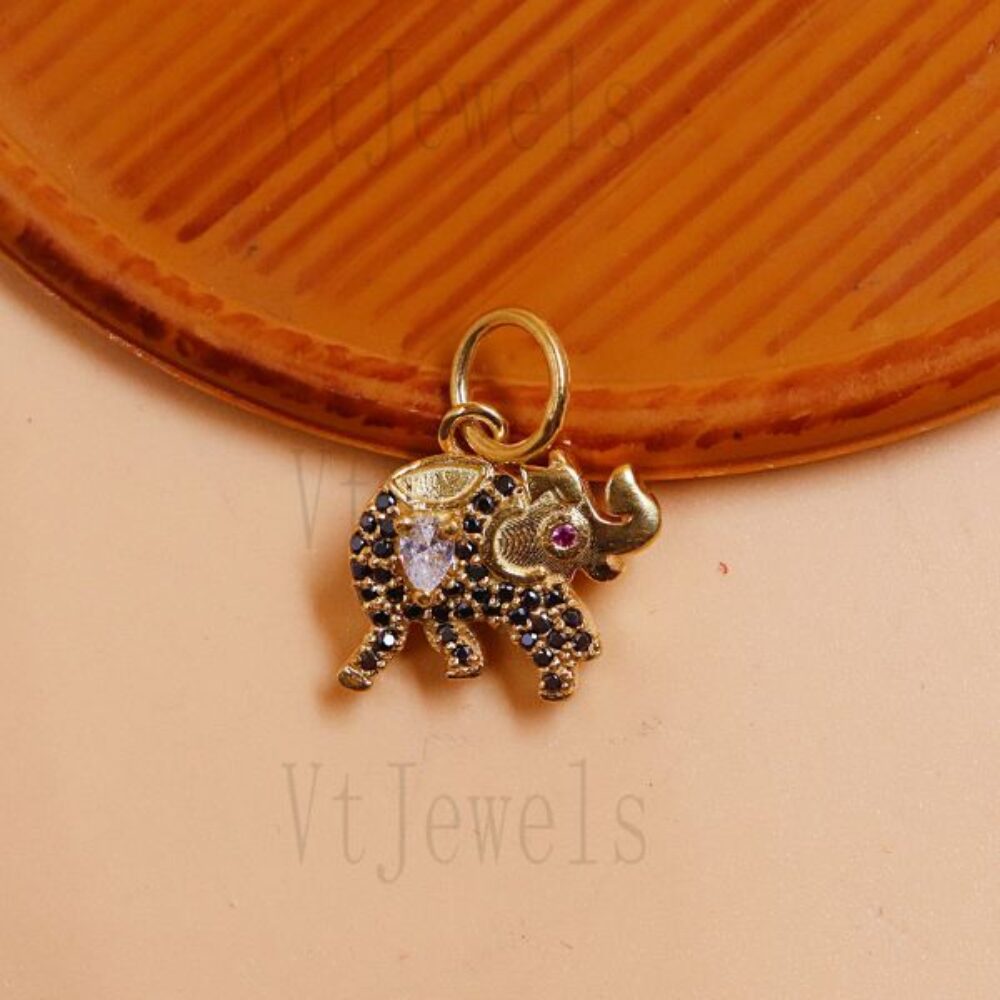 925 Sterling Silver Pave diamond Elephant Charm Pendant