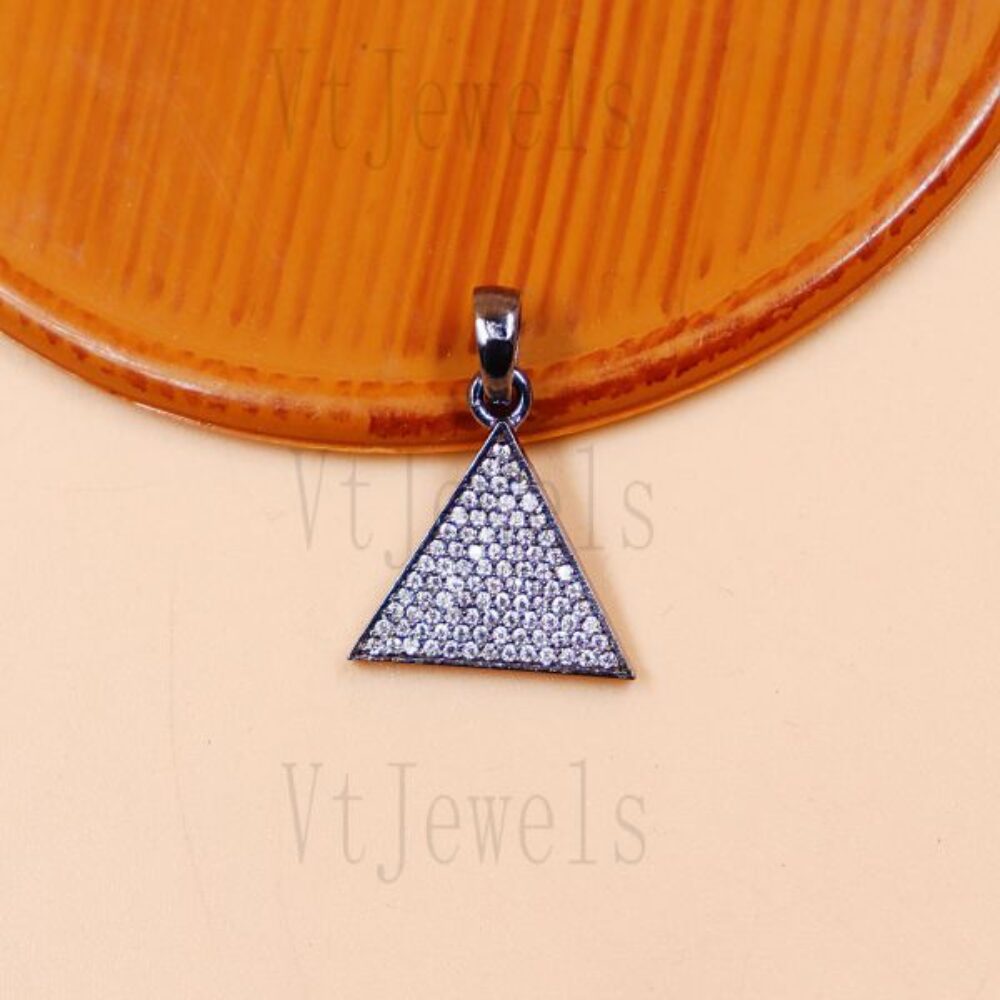 925 Sterling Silver Micro Pave diamond Triangle Charm Pendant