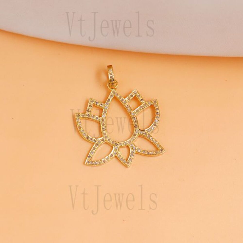 925 Sterling Silve Pave diamond Lotus Flower Charm Pendant