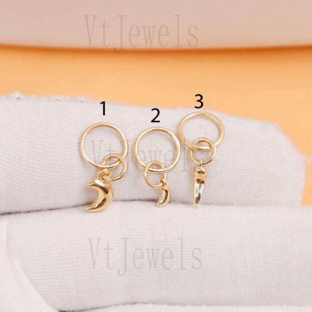 925 Sterling Silver Mini Crescent Moon and Italian Horn Charm Set