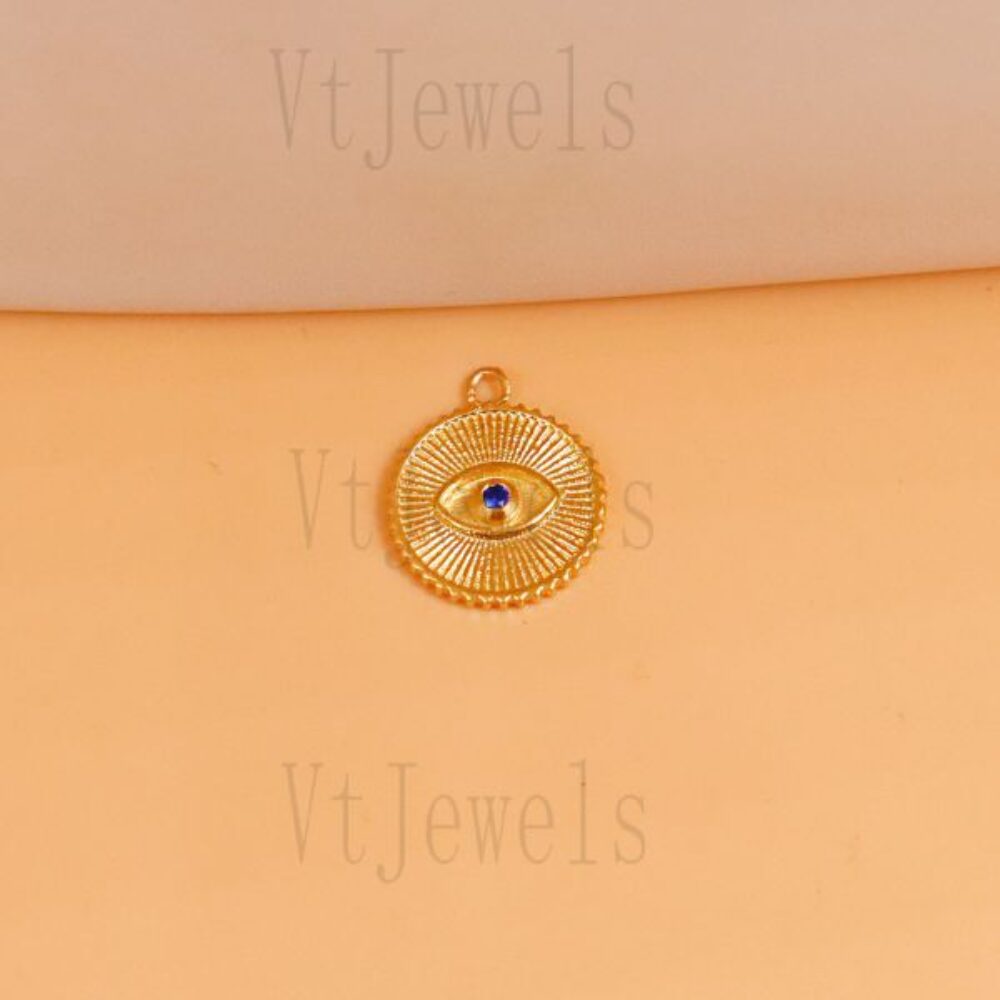 925 Sterling Silver Evil Eye Sunburst Coin Medallion Pendant