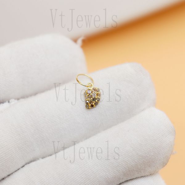 925 Sterling Silver Gold Plated Pave Diamond Leaf Charm - Image 4