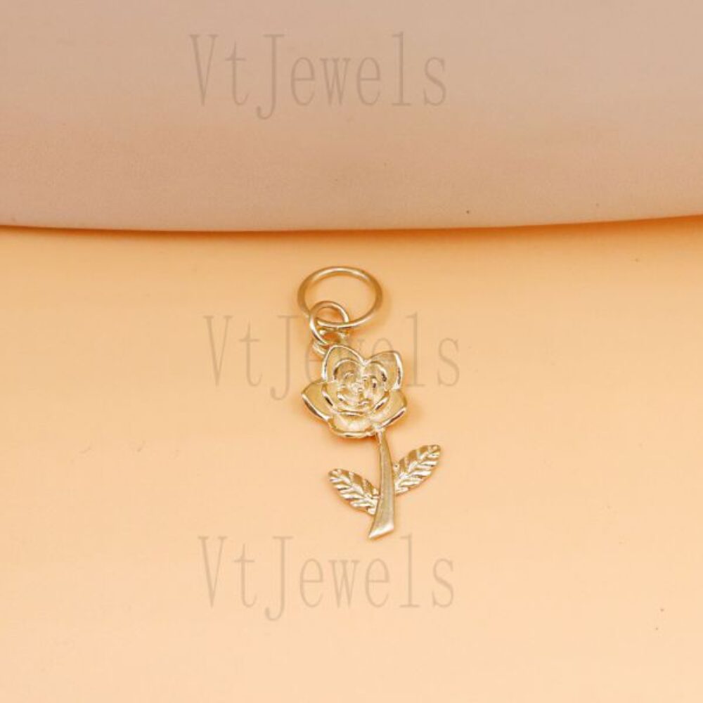 925 Sterling Silver Gold Plated Rose Flower Charm