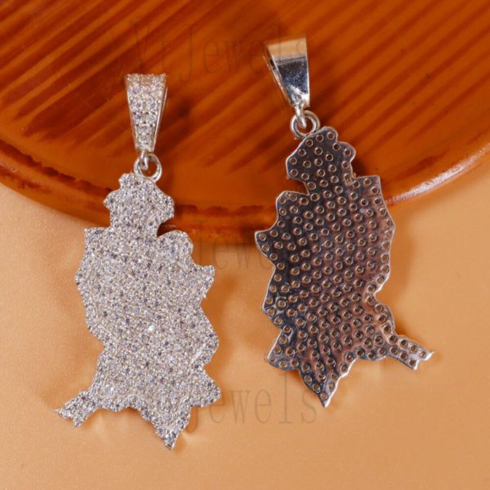 925 Sterling Silver Micro Pave diamond Map of Germany Pendant
