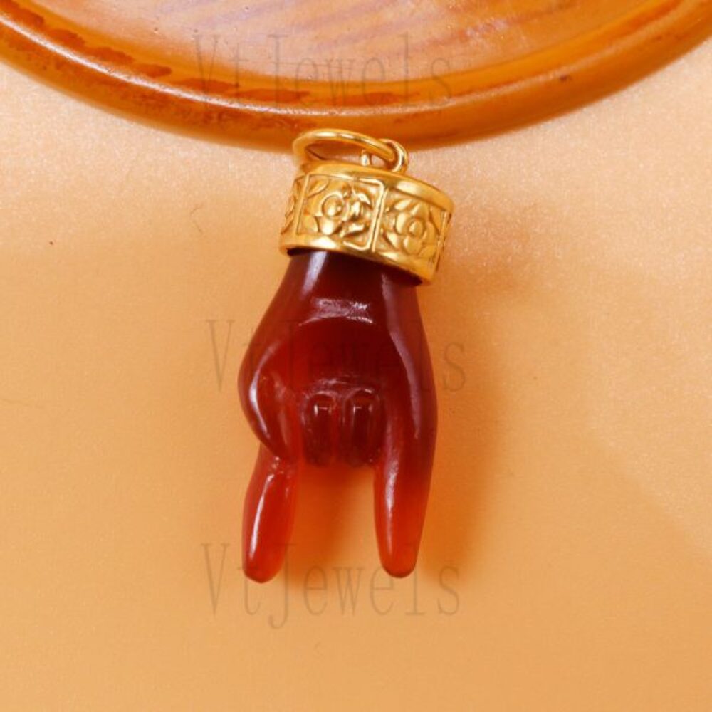 925 Sterling Silver Gold Plated Carnelian Hand Gesture Pendant