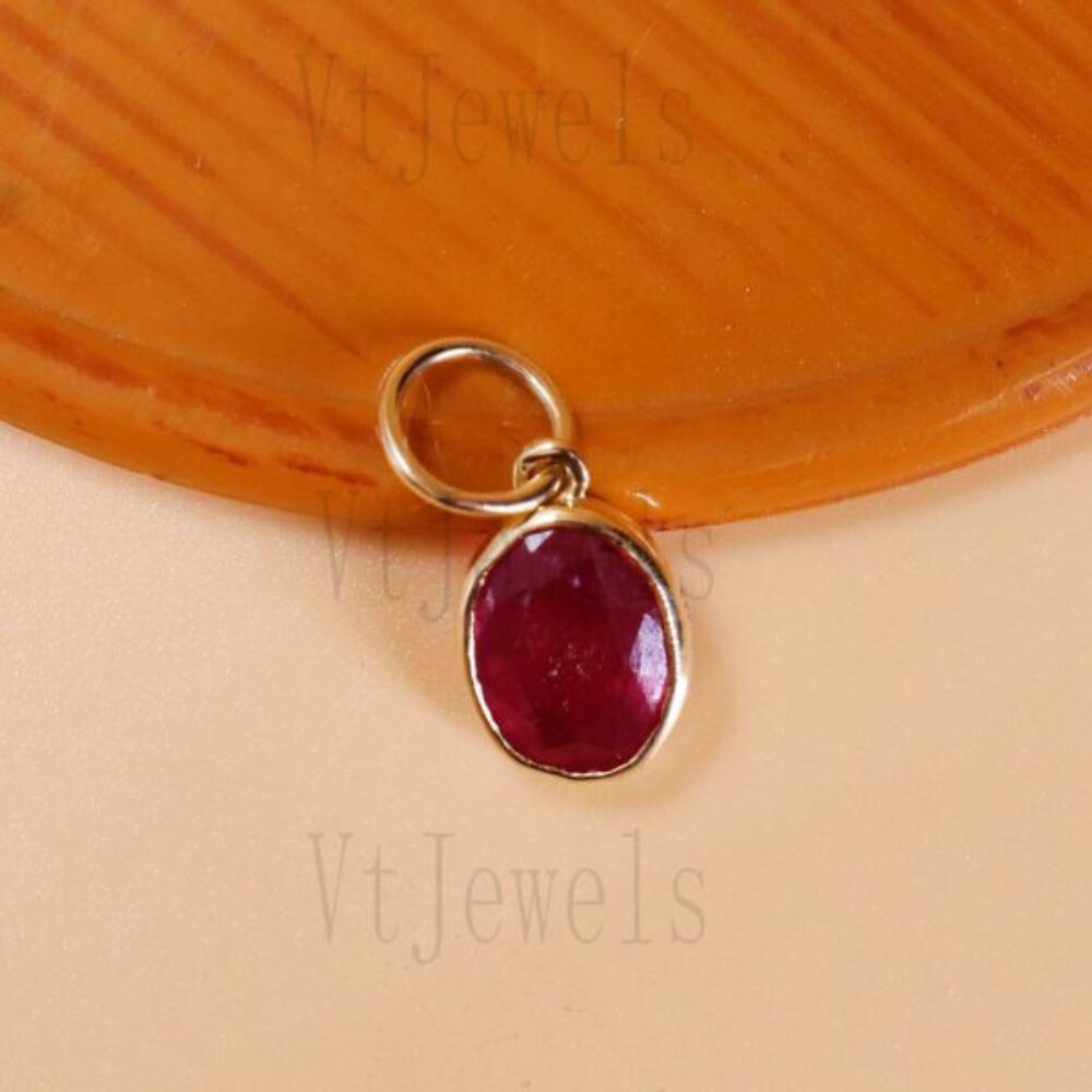 925 Sterling Silver Gold Plated Oval Ruby Gemstone Pendant
