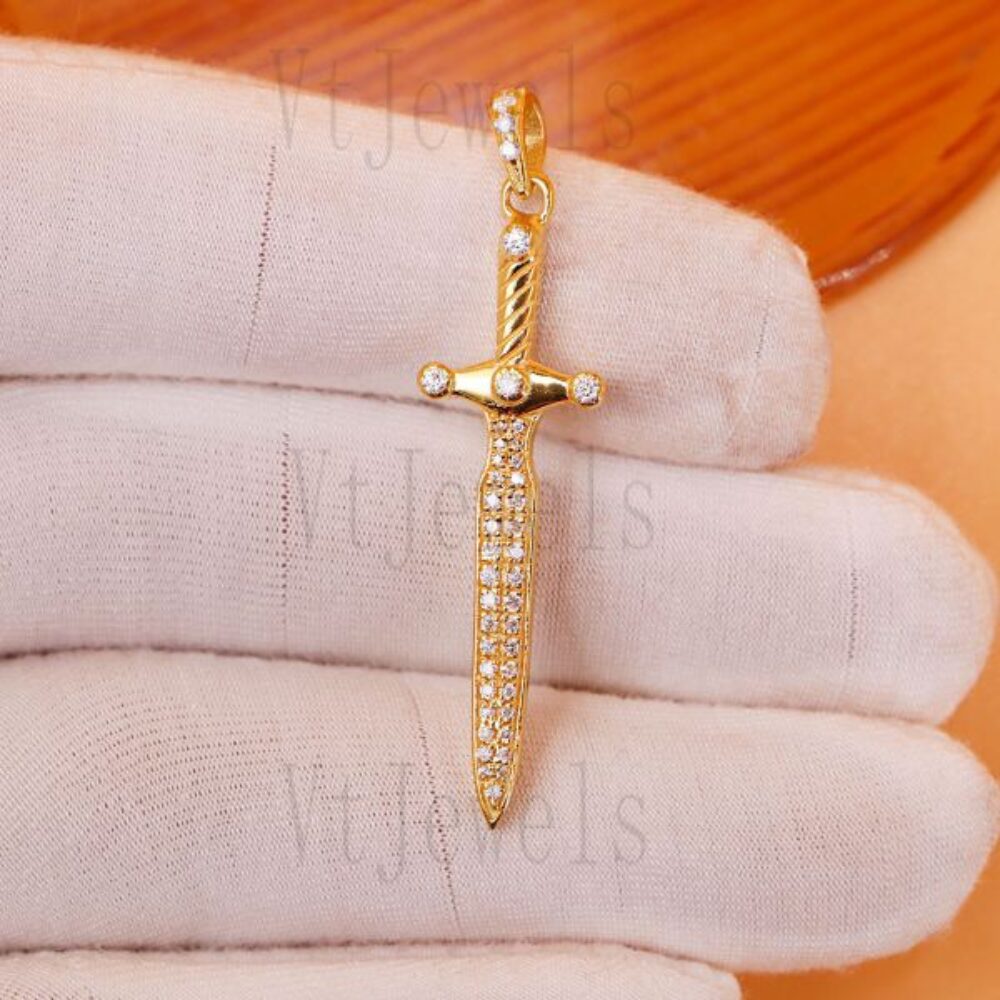 925 Sterling Silver Iced Out Dagger Pendant