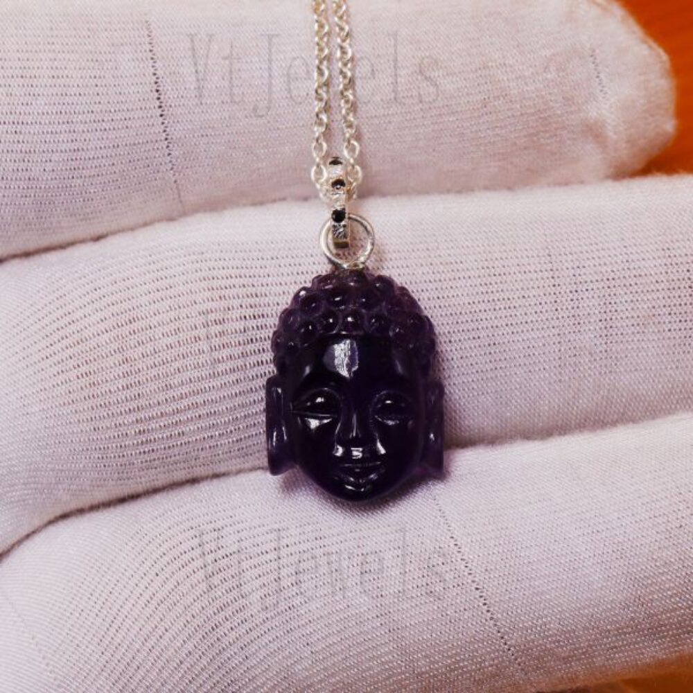 925 Sterling Silver Black Onyx Buddha Head Pendant
