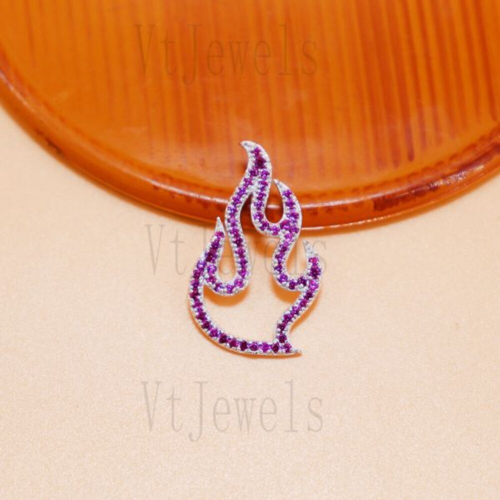 925 Sterling Silver Ruby Flame Pendant