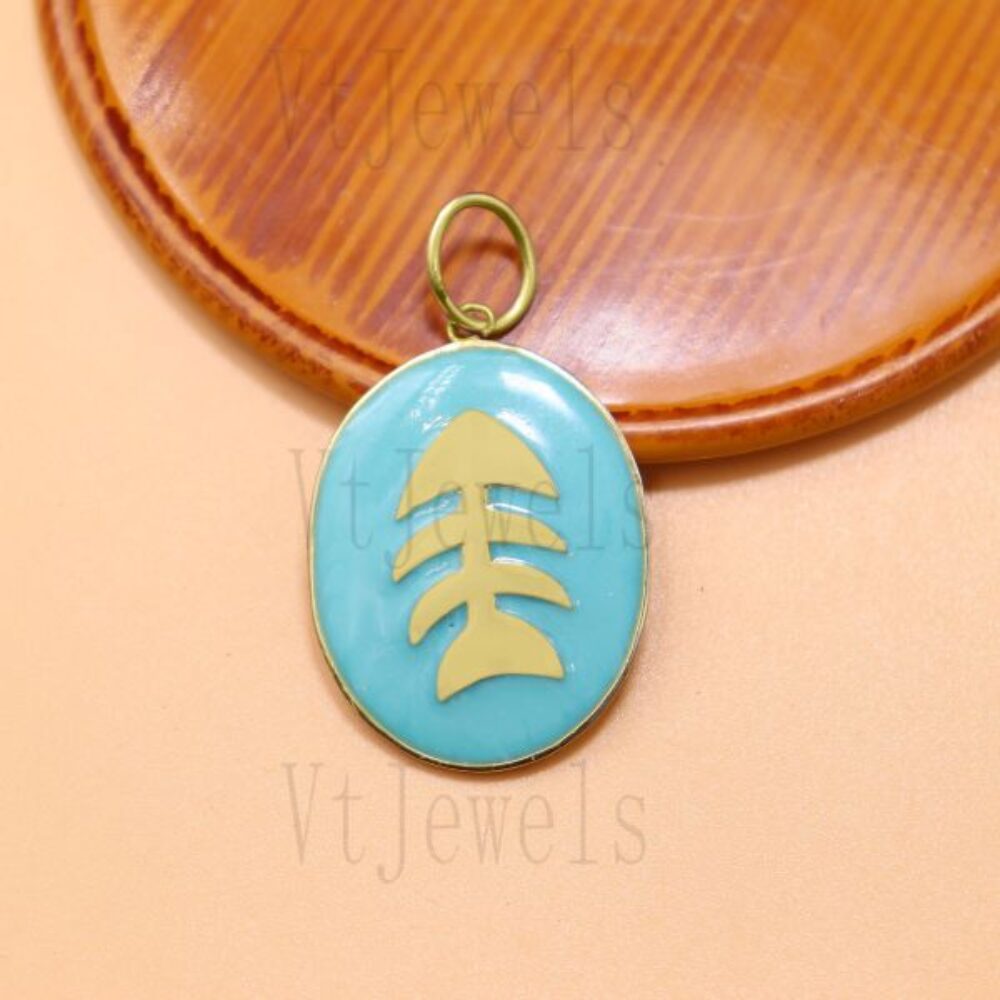 925 Sterling Silver Fish Bone Enamel Pendant