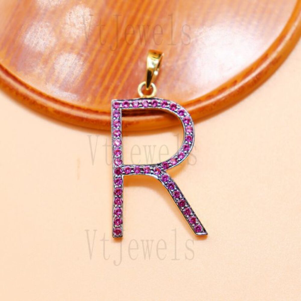 925 Sterling Silver Ruby Initial A To Z Pendant