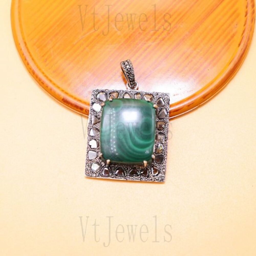 925 Sterling Silver Malachite Square Pendant
