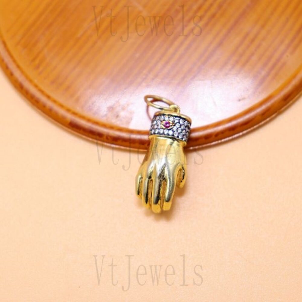 14K Gold Plated 925 Sterling Silver Hand Charm Pendant