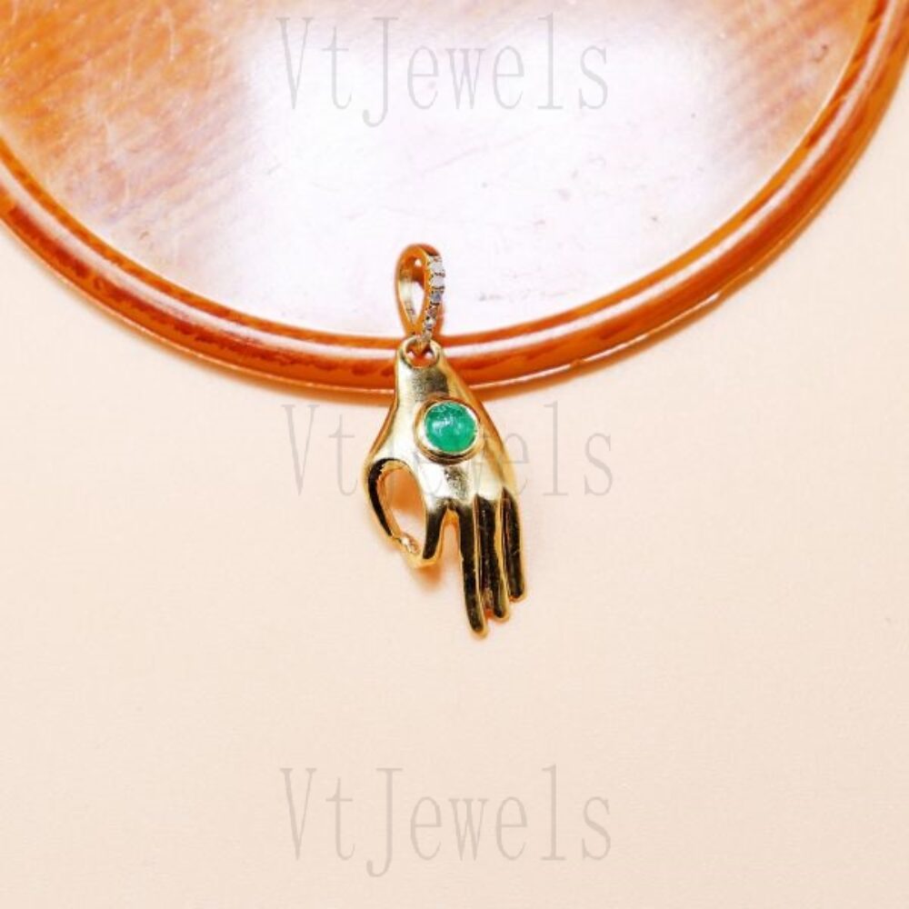 14K Gold Plated 925 Sterling Silver Mudra Hand Pendant