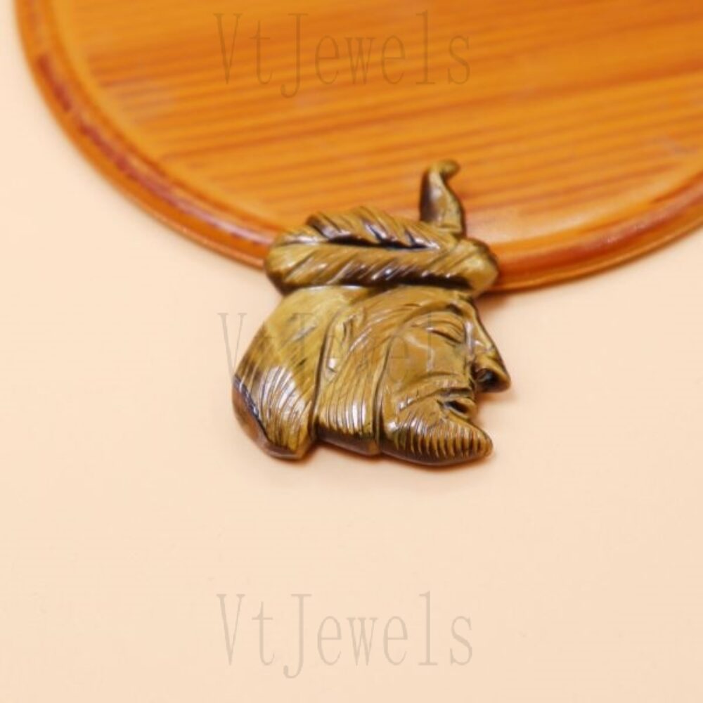 Hand-Carved Tiger's Eye 925 Sterling Silver Warrior Pendant