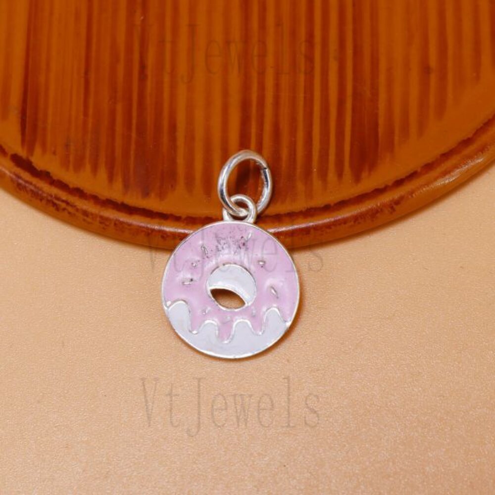 925 Sterling Silver Pink Enamel Donut Pendant