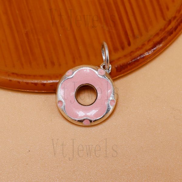 925 Sterling Silver Pink Enamel Donut Pendant - Image 2