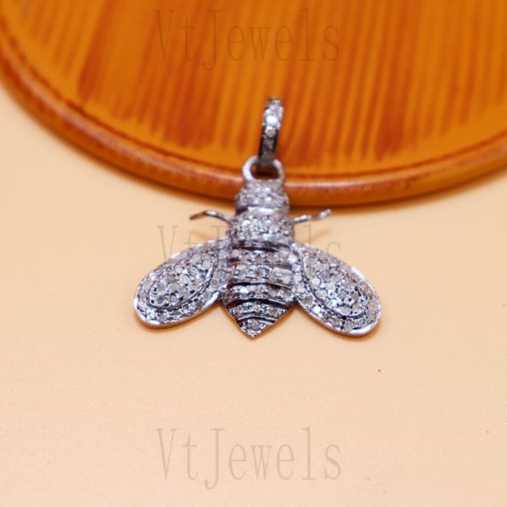 925 Sterling Silver Diamond Bee Statement Pendant
