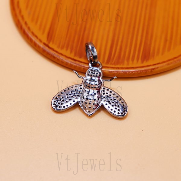 925 Sterling Silver Diamond Bee Statement Pendant - Image 3