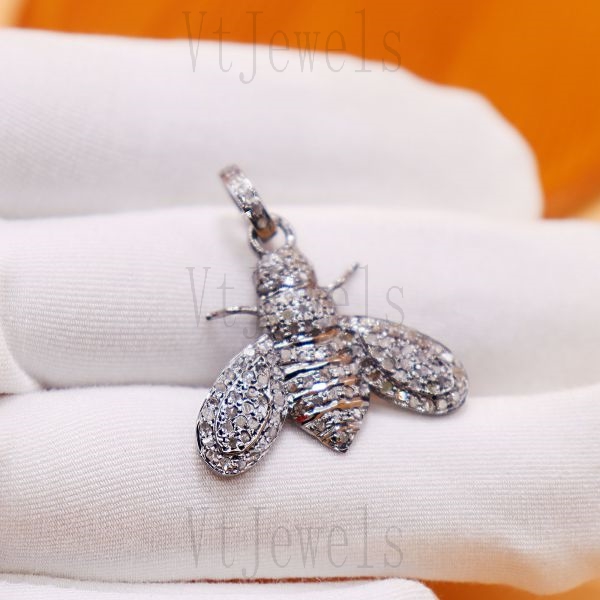 925 Sterling Silver Diamond Bee Statement Pendant - Image 5