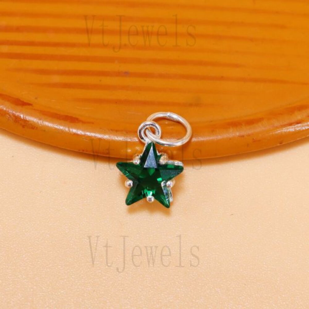 925 Sterling Silver Emerald Green Star Pendant