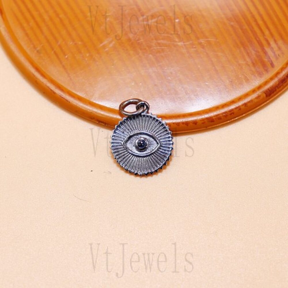 925 Sterling Silver Oxidized Evil Eye Coin Pendant