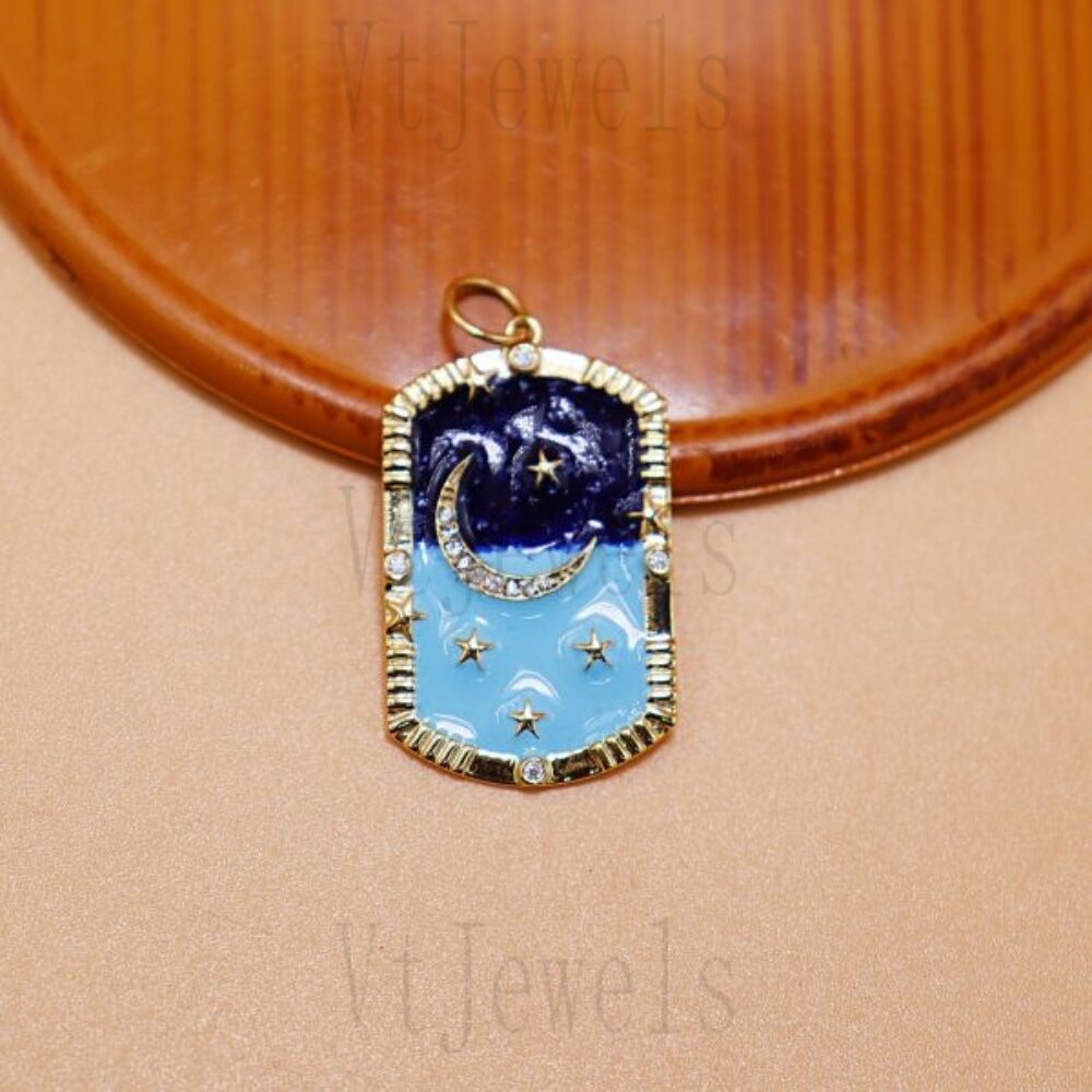 925 Sterling Silver Celestial Night Sky Enamel Pendant